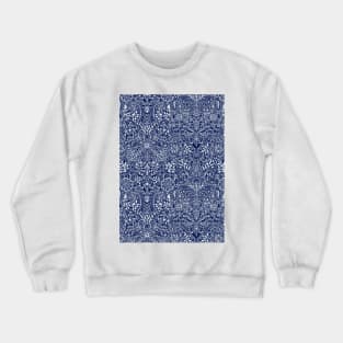 Detailed Floral Pattern in White on Navy Crewneck Sweatshirt